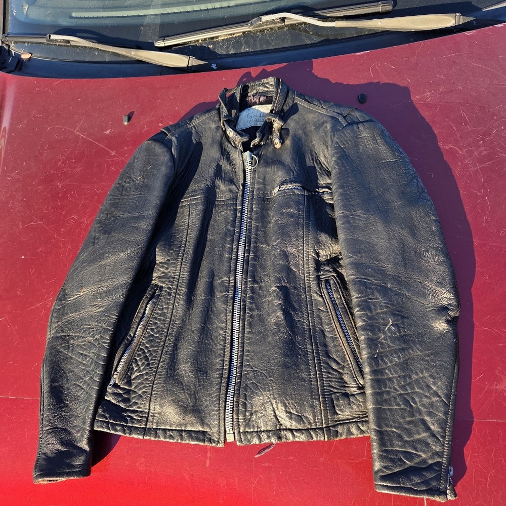The Old Mill Glen Laine Leather Jacket soft marbled soft biker motorcycle mens m